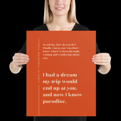 Finally Kings of Tomorrow Inspired Lyric Print Orange and Beige - Ibiza Funky Disco House Music A1 A2 A3 Typographic Disco Ball