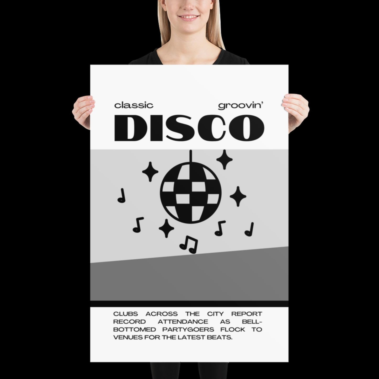 Disco Graphic Black and White Monochrome Wall Print - Ibiza Colourful Funny Cute Birthday Art Gift Unique Funky House Music Poster Lyrics