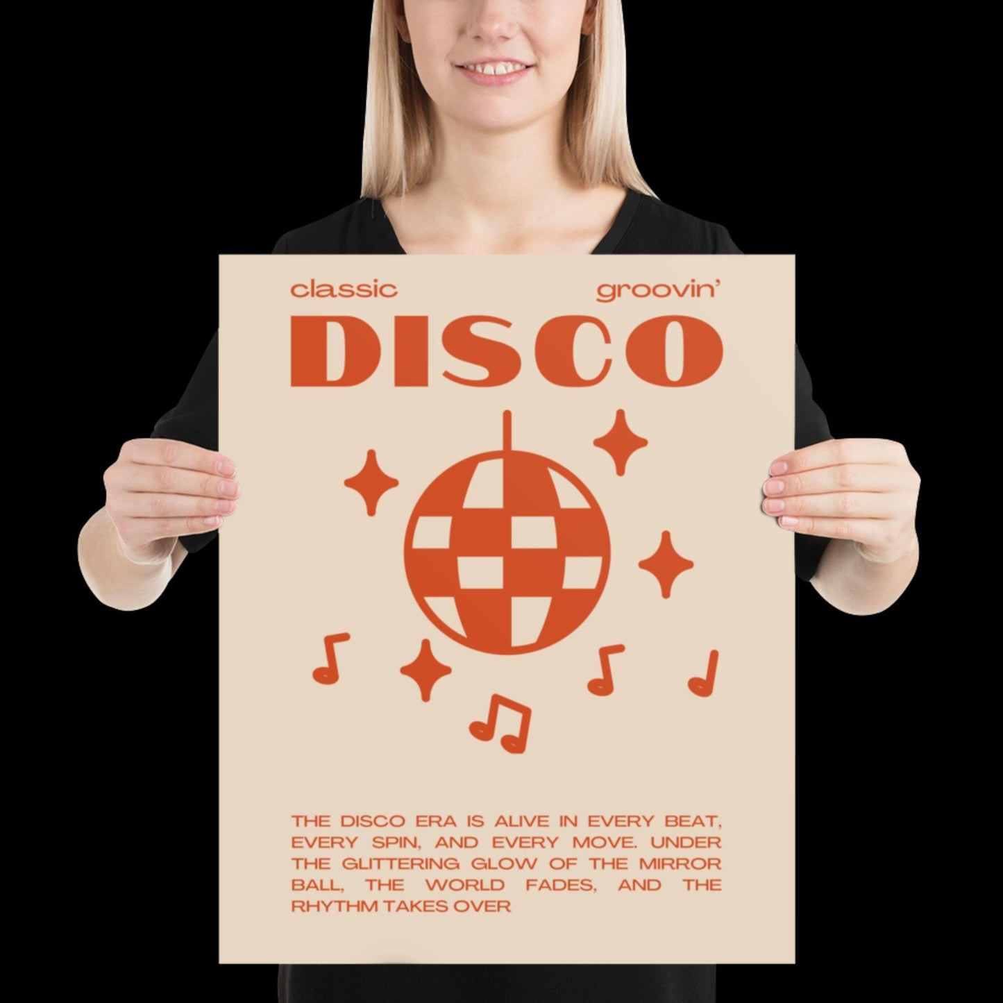 Disco Graphic Orange and Beige Monochrome Wall Print - Ibiza Colourful Funny Cute Birthday Art Gift Unique Funky House Music Poster Lyrics
