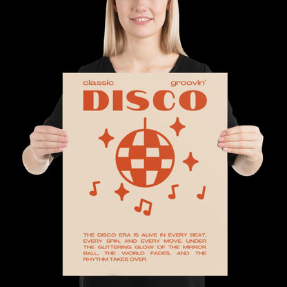 Disco Graphic Orange and Beige Monochrome Wall Print - Ibiza Colourful Funny Cute Birthday Art Gift Unique Funky House Music Poster Lyrics