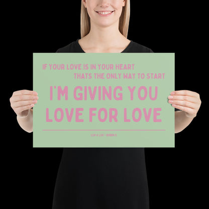 Love for Love (Luv for Luv) Robin S Lyric Print - Green and Pink - Disco Music Poster Wall Art Retro Inspired Music Bold Typographic Quote