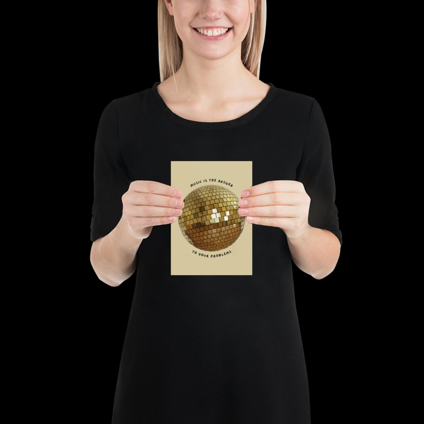 Music is The Answer Gold Disco Ball Wall Print -  Ibiza Colourful Funny Cute Birthday Art Gift Unique Funky House Music Poster Disco