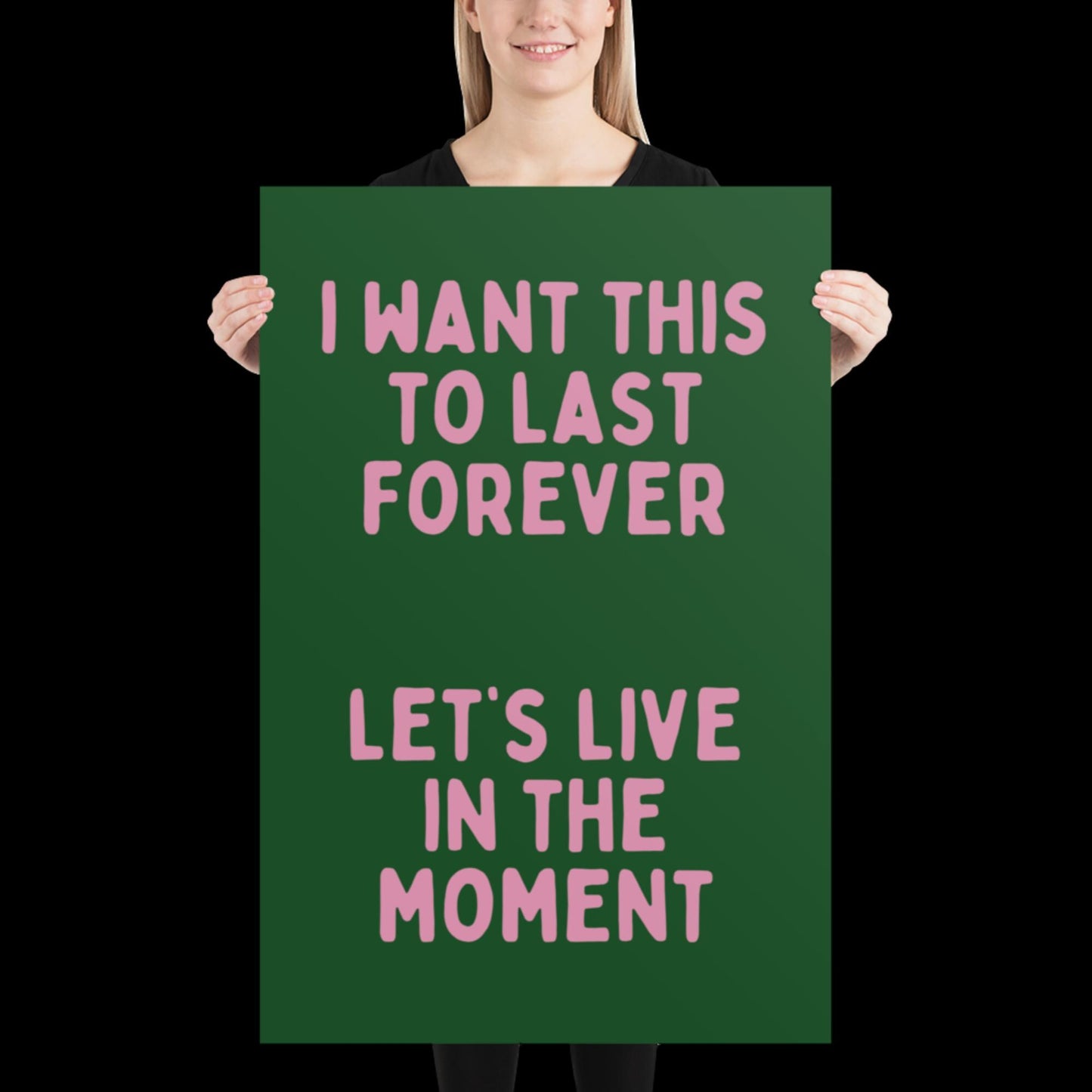 Let's Live in The Moment Green and Pink Wall Print -  Ibiza Colourful Funny Cute Birthday Art Gift Unique Funky House Music Poster Lyrics