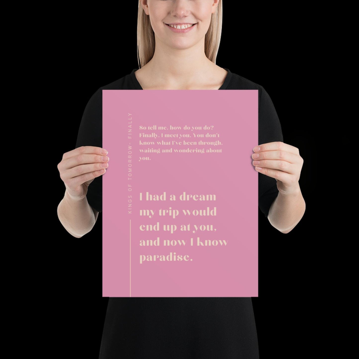 Finally Kings of Tomorrow Inspired Lyric Print Pink and Beige - Ibiza Funky Disco House Music A1 A2 A3 Typographic Disco Ball