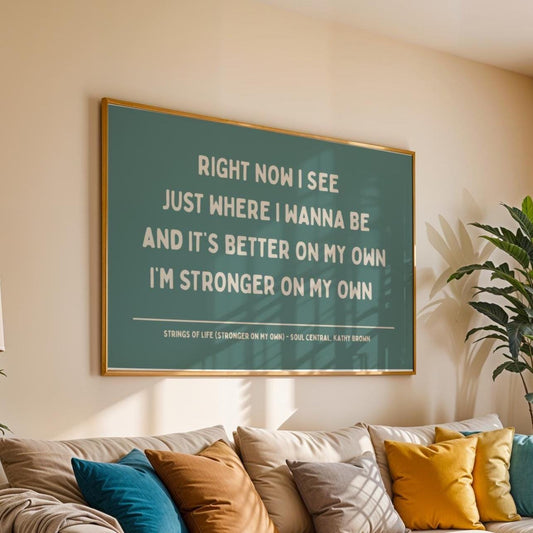 Strings of Life Soul Central Lyric Print - Blue and Beige - Disco Music Poster Wall Art Retro Inspired Music Bold Typographic Quote