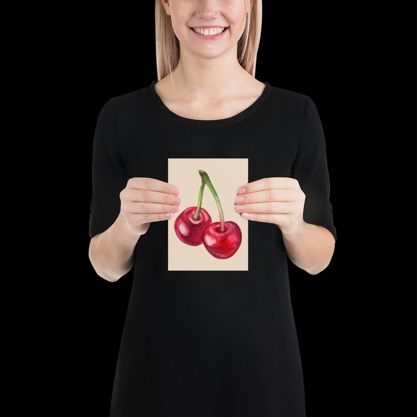 Watercolour Cherries Wall Print - Fruit Ibiza Colourful Funny Cute Birthday Christmas Gift Unique Printed Cowboy Leopard
