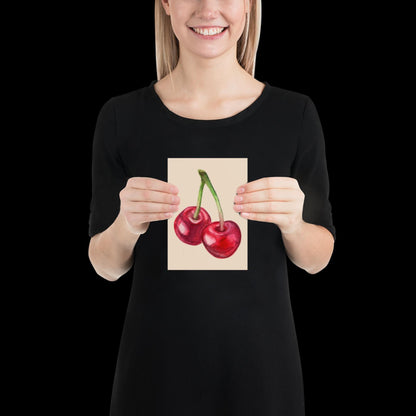 Watercolour Cherries Wall Print - Fruit Ibiza Colourful Funny Cute Birthday Christmas Gift Unique Printed Cowboy Leopard