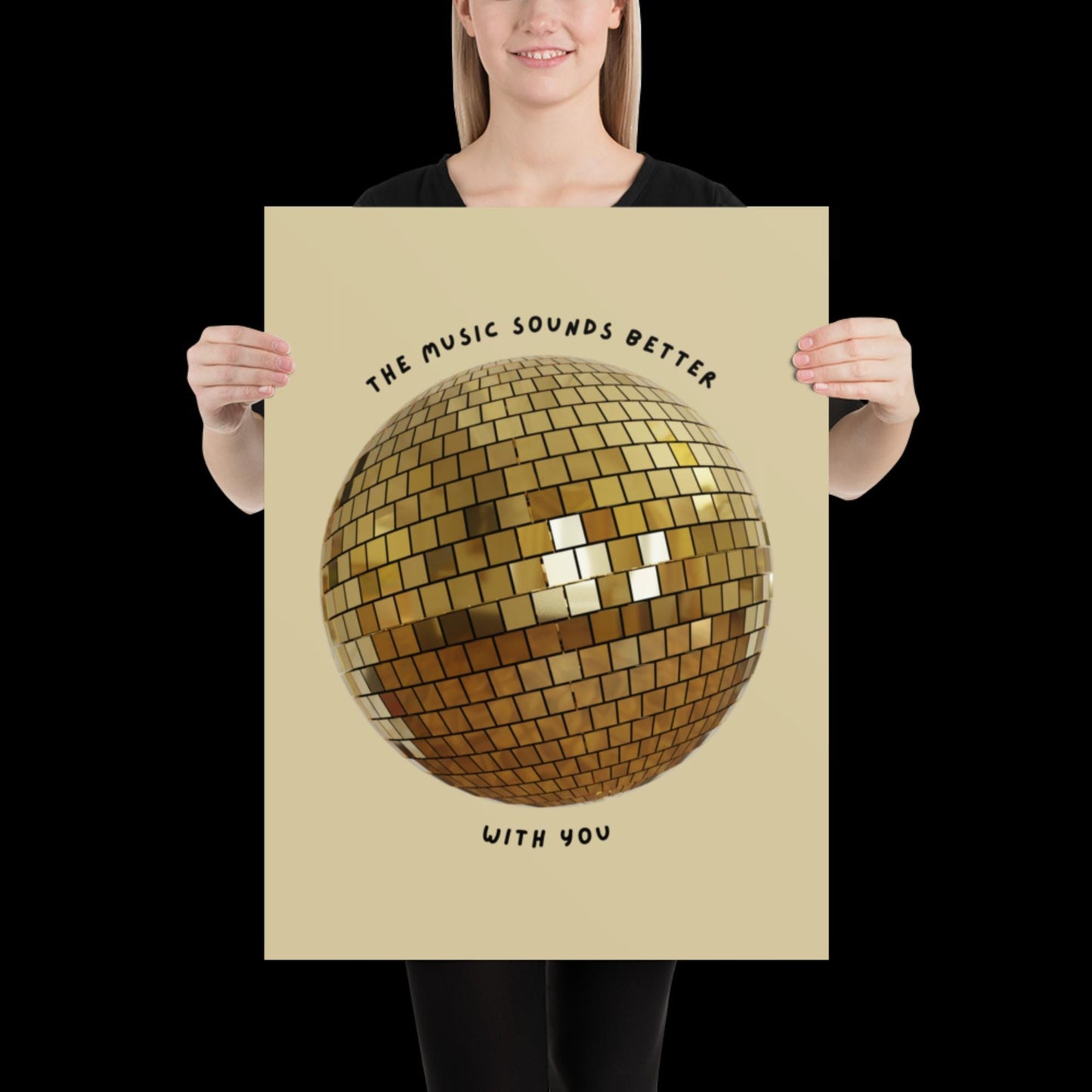 The Music Sounds Better With You Gold Disco Ball Wall Print - Ibiza Colourful Funny Cute Birthday Christmas Gift Unique Leopard Cocktail