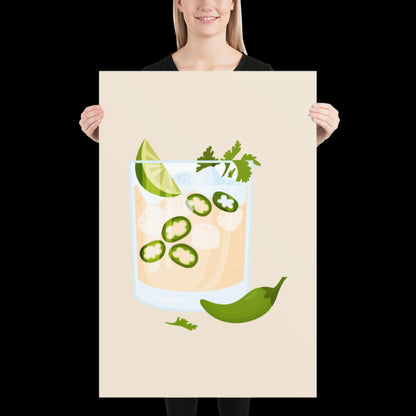 The Jalapeno Spicy Margarita Beige 001 Wall Print - Ibiza Colourful Funny Cute Birthday Christmas Gift Unique Cowboy Leopard Cocktail