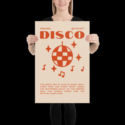 Disco Graphic Orange and Beige Monochrome Wall Print - Ibiza Colourful Funny Cute Birthday Art Gift Unique Funky House Music Poster Lyrics