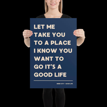 It's a Good Life Navy Blue & Beige Lyric Wall Print | Music Poster | Wall Art | A5 A4 A3 | Typographic | Lyrics | Custom Print | Wall Decor