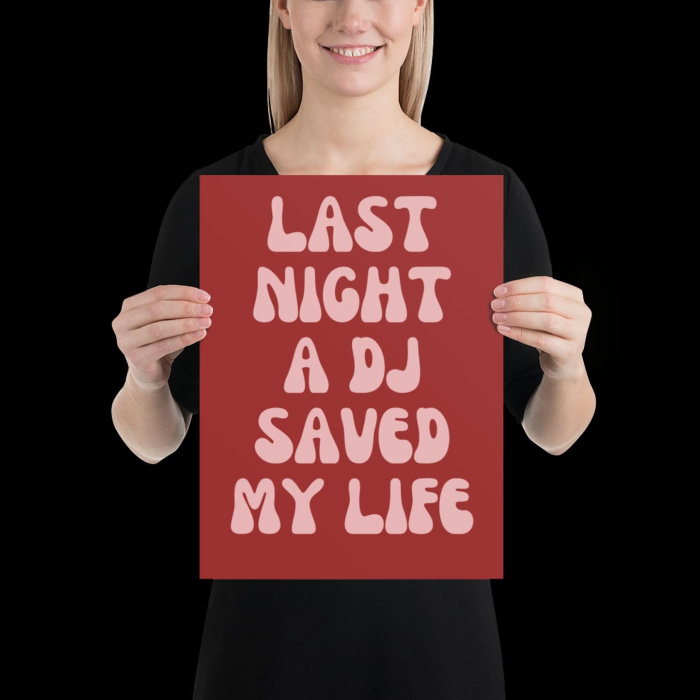 Last Night a DJ Saved My Life Lyrics 001 Red Wall Print - Ibiza Colourful Funny Cute Birthday Art Gift Unique Funky House Music Poster Disco