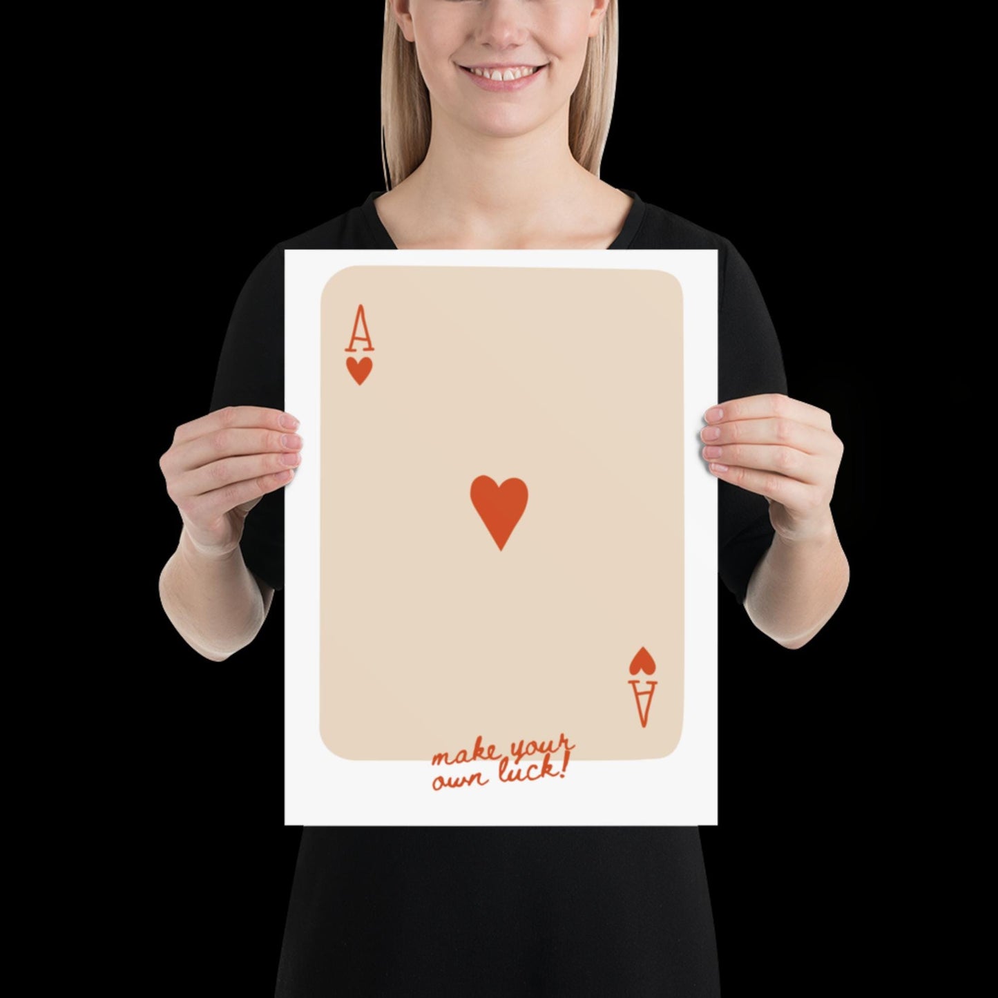 Make Your Own Luck Red and Beige Playing Card Print - Poster Wall Art Typographic Wall Decor Lyric Retro Funky Ibiza Groovy