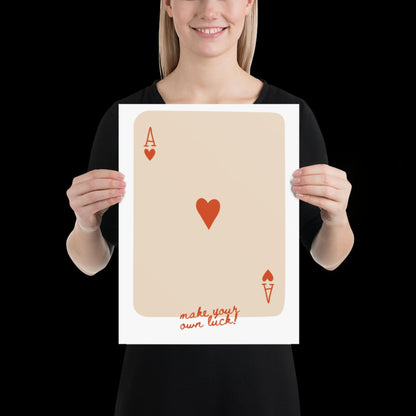 Make Your Own Luck Red and Beige Playing Card Print - Poster Wall Art Typographic Wall Decor Lyric Retro Funky Ibiza Groovy