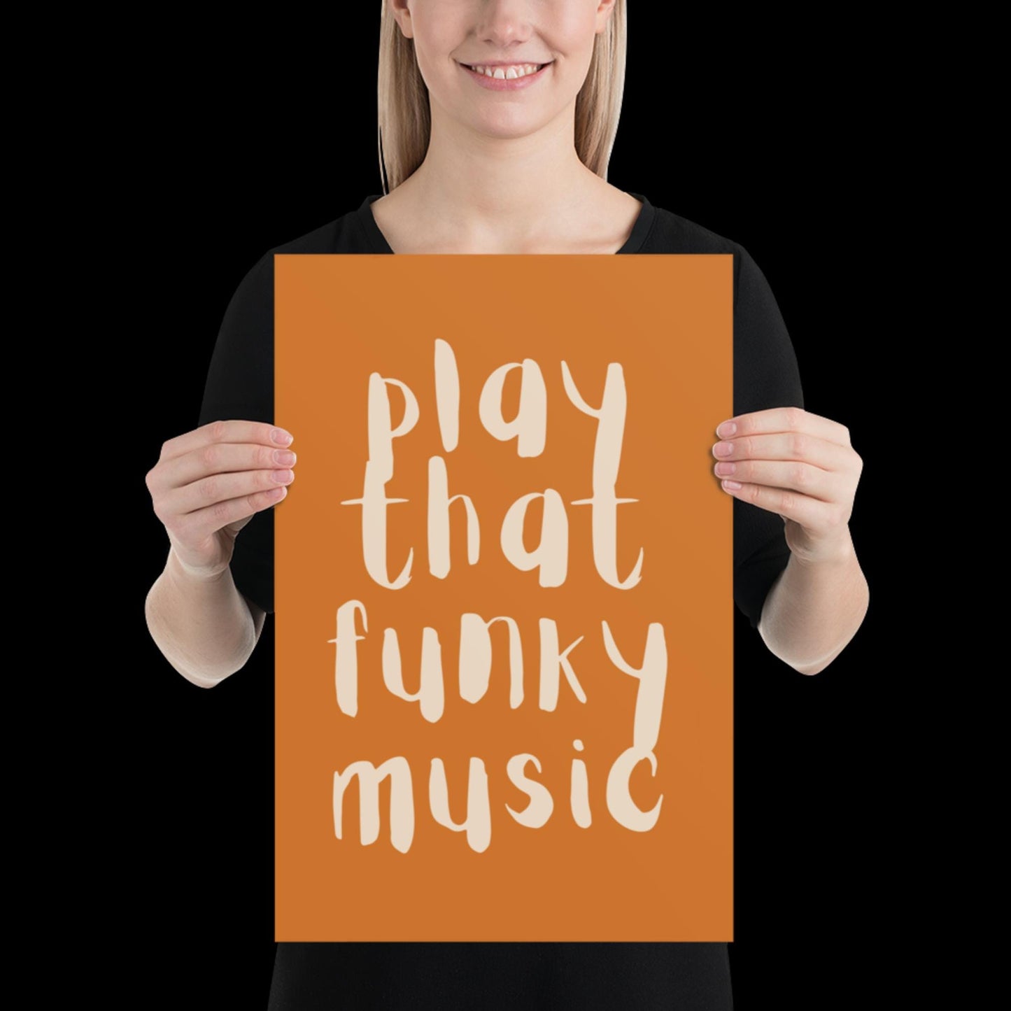 Play That Funky Music Orange and Beige - Print House Music Music Poster Wall Art Typographic Wall Decor Lyric Retro Funky Ibiza Groovy