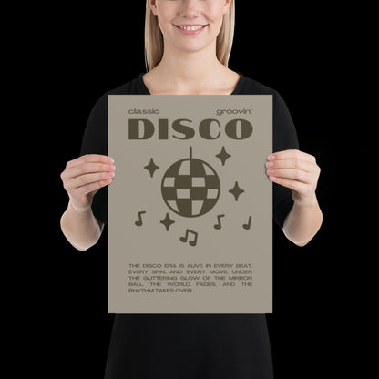 Disco Graphic Khaki Grey Monochrome Wall Print - Ibiza Colourful Funny Cute Birthday Art Gift Unique Funky House Music Poster Lyrics