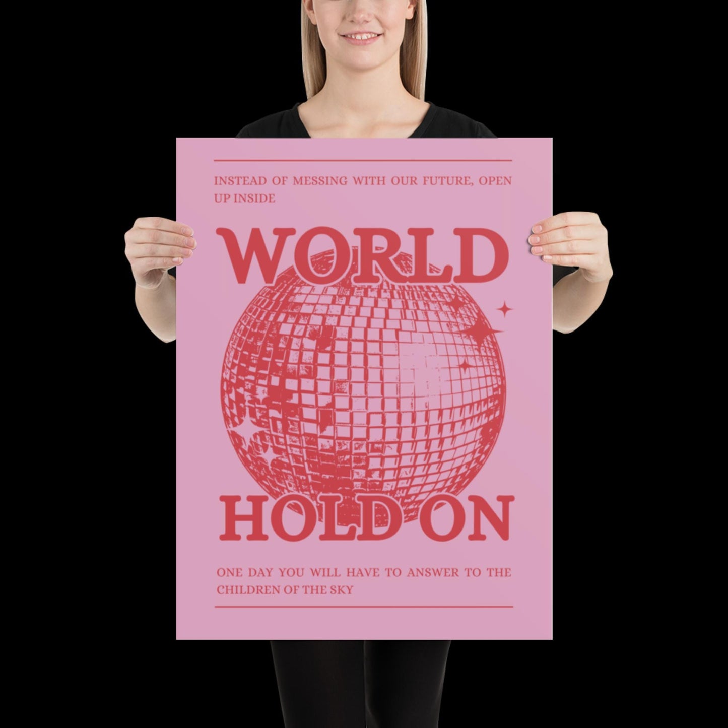 World Hold On Pink and Red Disco Ball Wall Print - Ibiza Colourful Funny Cute Birthday Christmas Gift Unique Leopard Cocktail