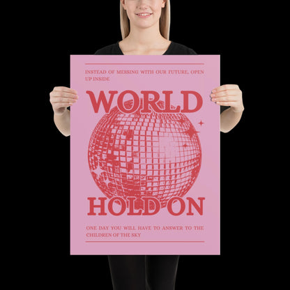 World Hold On Pink and Red Disco Ball Wall Print - Ibiza Colourful Funny Cute Birthday Christmas Gift Unique Leopard Cocktail
