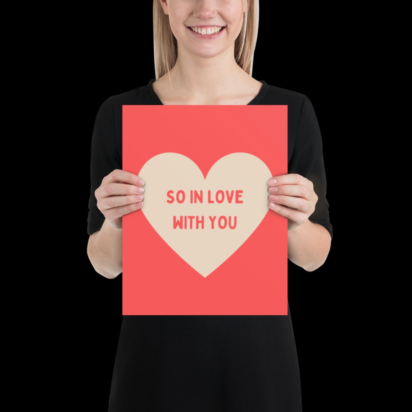 So In Love With You Neon Red and Beige Heart Wall Print - Ibiza Colourful Cute Valentines Art Gift Unique Funky House Music Poster Lyrics