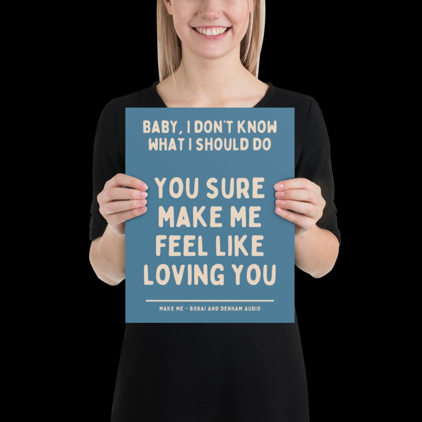 Make Me Inspired Blue and Beige Print - Borai Denham Audio Ibiza Bold Typographic Colourful House Music Poster Groovy Bar Disco Funky