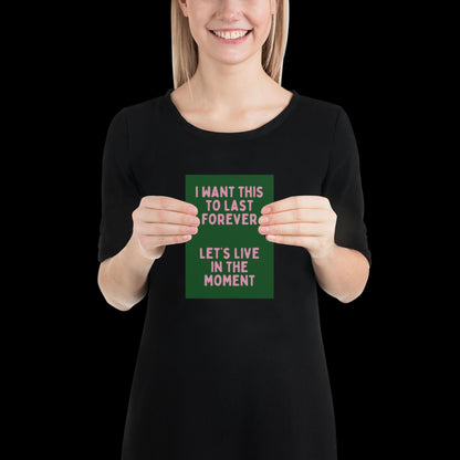 Let's Live in The Moment Green and Pink Wall Print -  Ibiza Colourful Funny Cute Birthday Art Gift Unique Funky House Music Poster Lyrics