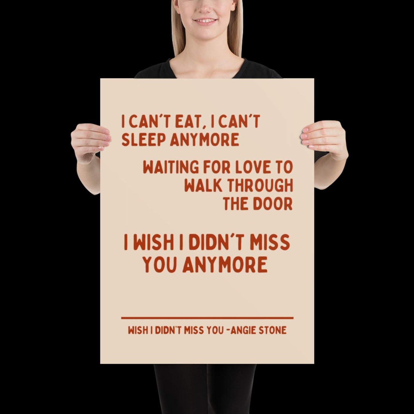 Wish I Didn't Miss You Angie Stone Inspired Print - Beige and Red - Lyric Ibiza Bold Typographic Colourful House Music Poster Groovy Disco