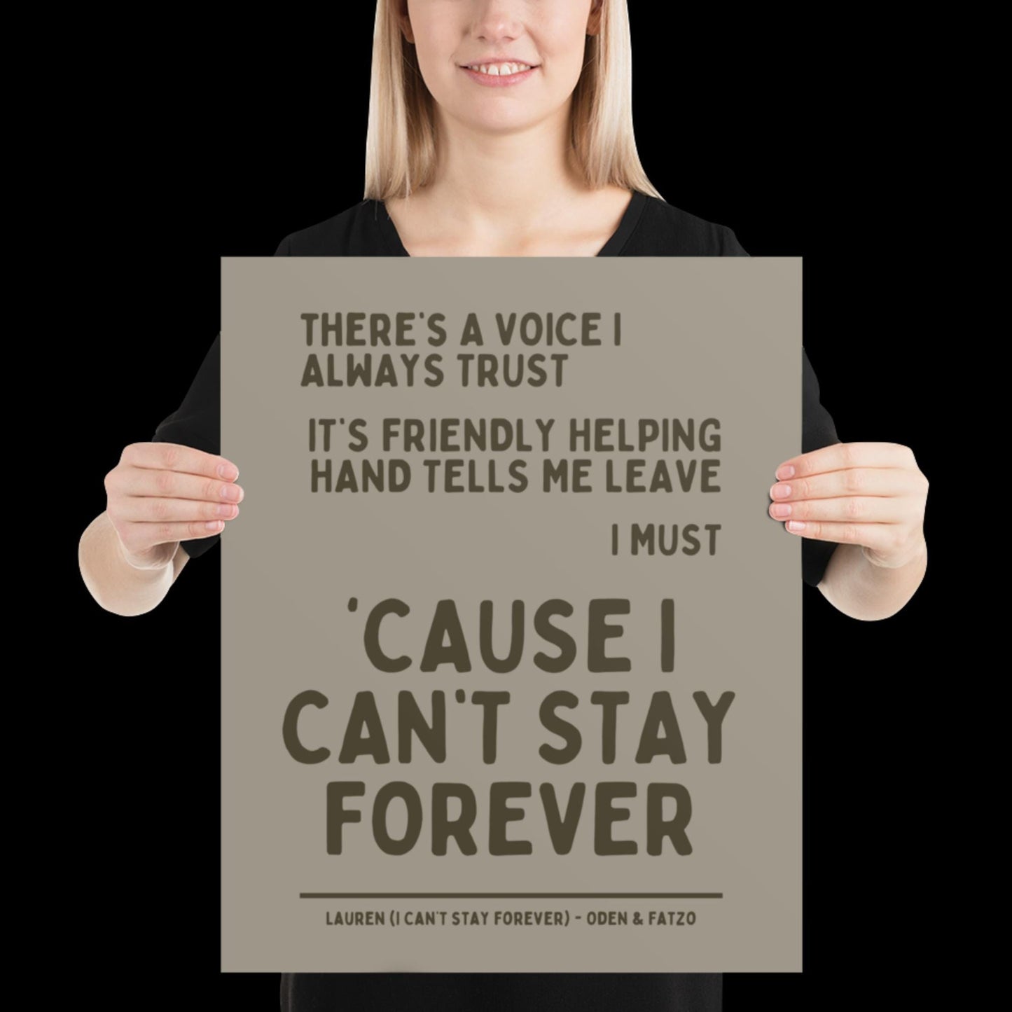 I Can't Stay Forever Beige Silver Wall Print - Ibiza Colourful Funny Cute Birthday Art Gift Unique Funky House Music Poster Lyrics