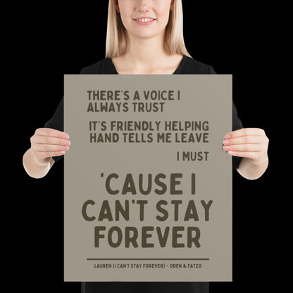 I Can't Stay Forever Beige Silver Wall Print - Ibiza Colourful Funny Cute Birthday Art Gift Unique Funky House Music Poster Lyrics