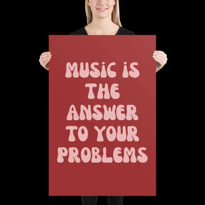 Music Is The Answer Lyrics 001 Red Wall Print - Ibiza Colourful Funny Cute Birthday Art Gift Unique Funky House Music Poster Disco