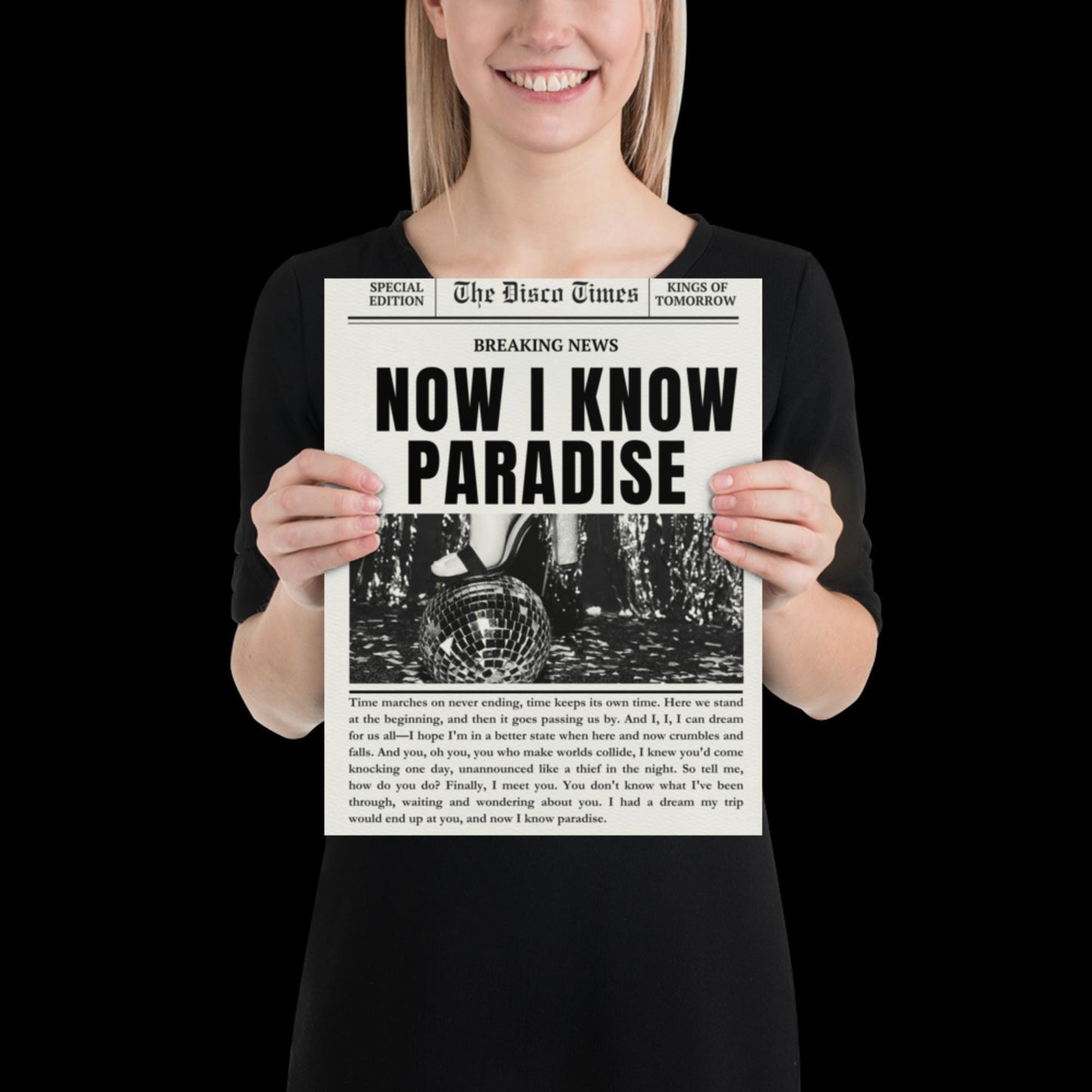 Finally Kings of Tomorrow Inspired Newspaper Lyric Print Off-White and Black 02 - Ibiza Funky Disco House Music A1 A2 A3 Typographic Ball
