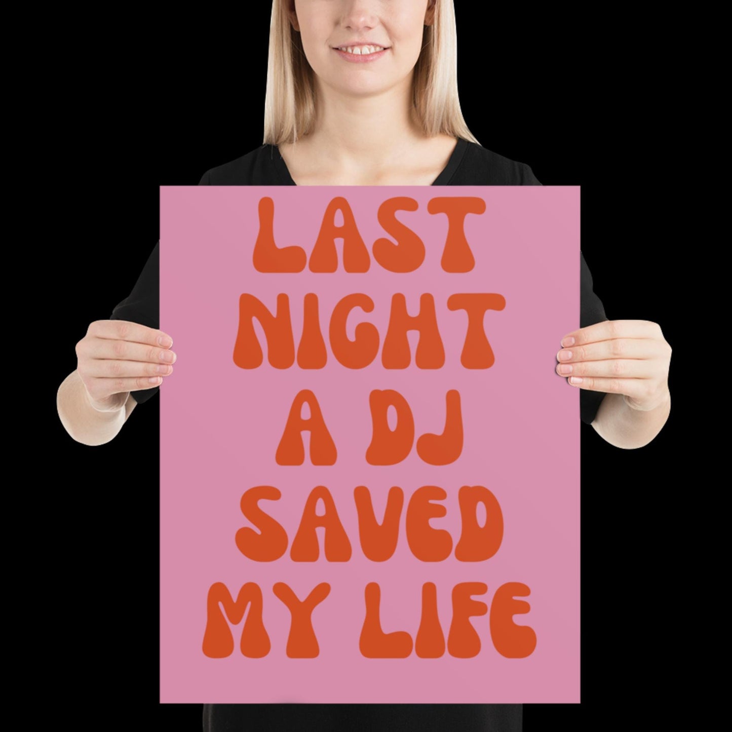 Last Night a DJ Saved My Life Lyrics 001 Pink Wall Print -  Ibiza Colourful Funny Cute Birthday House Music Gift Unique Art Poster Funky