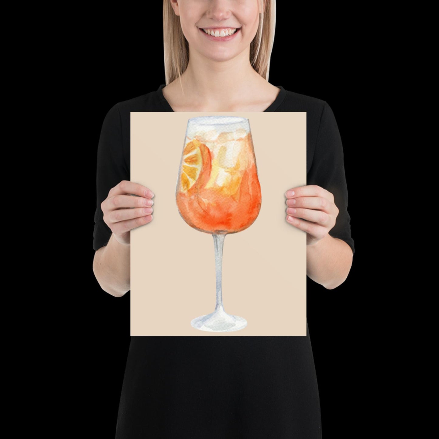 Watercolour Aperol Orange Cocktail Wall Print - Fruit Ibiza Colourful Funny Cute Birthday Christmas Gift Unique Printed Cowboy Leopard
