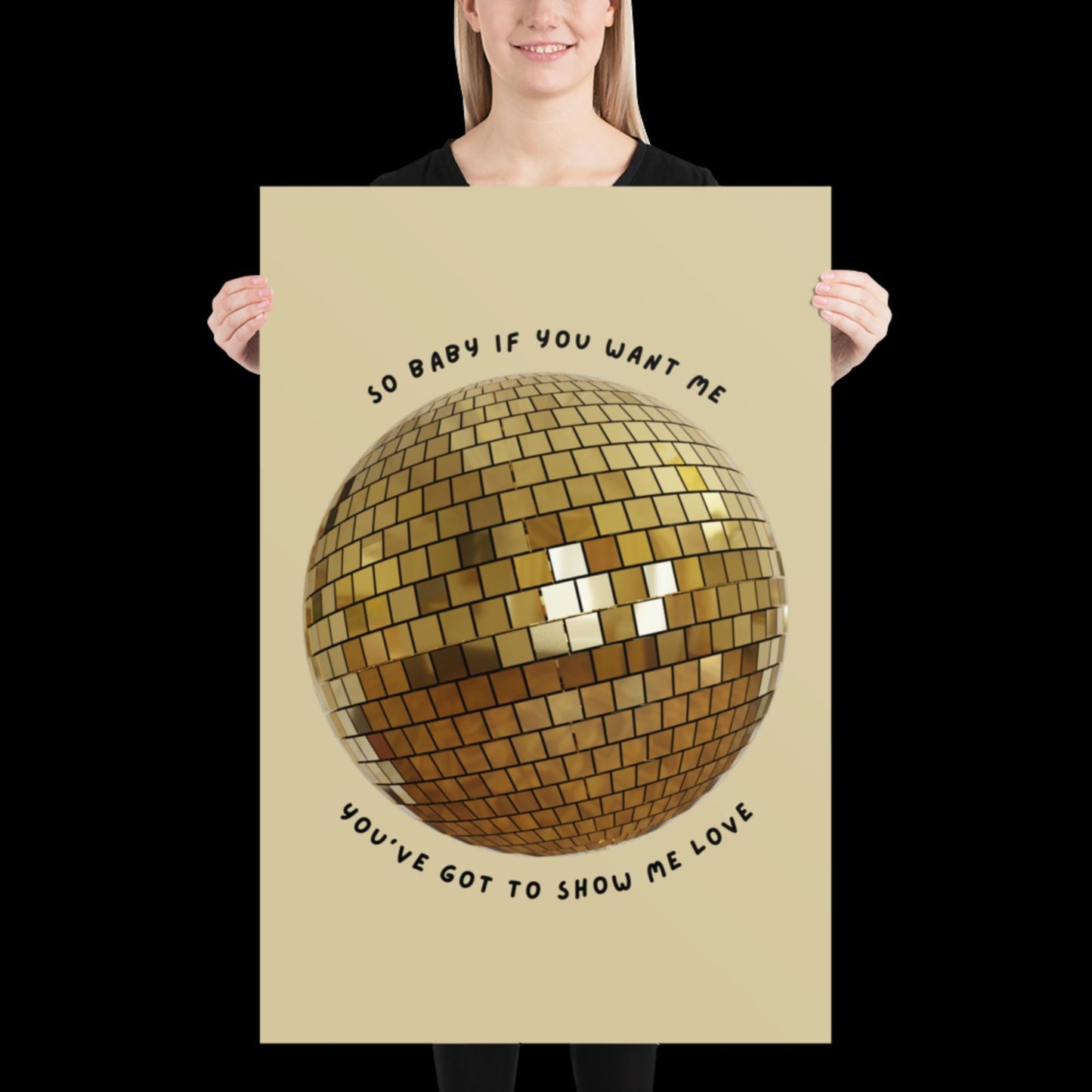 Show Me Love Gold Disco Ball Wall Print - Ibiza Colourful Funny Cute Birthday Christmas Gift Unique Leopard Cocktail