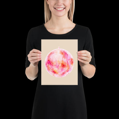 Watercolour Pink Disco Ball Wall Print - Fruit Ibiza Colourful Funny Cute Birthday Christmas Gift Unique Printed Cowboy Leopard