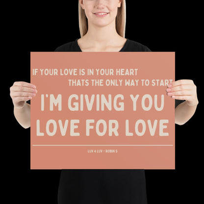 Love for Love (Luv for Luv) Robin S Lyric Print - Orange and Beige - Disco Music Poster Wall Art Retro Inspired Music Bold Typographic Quote