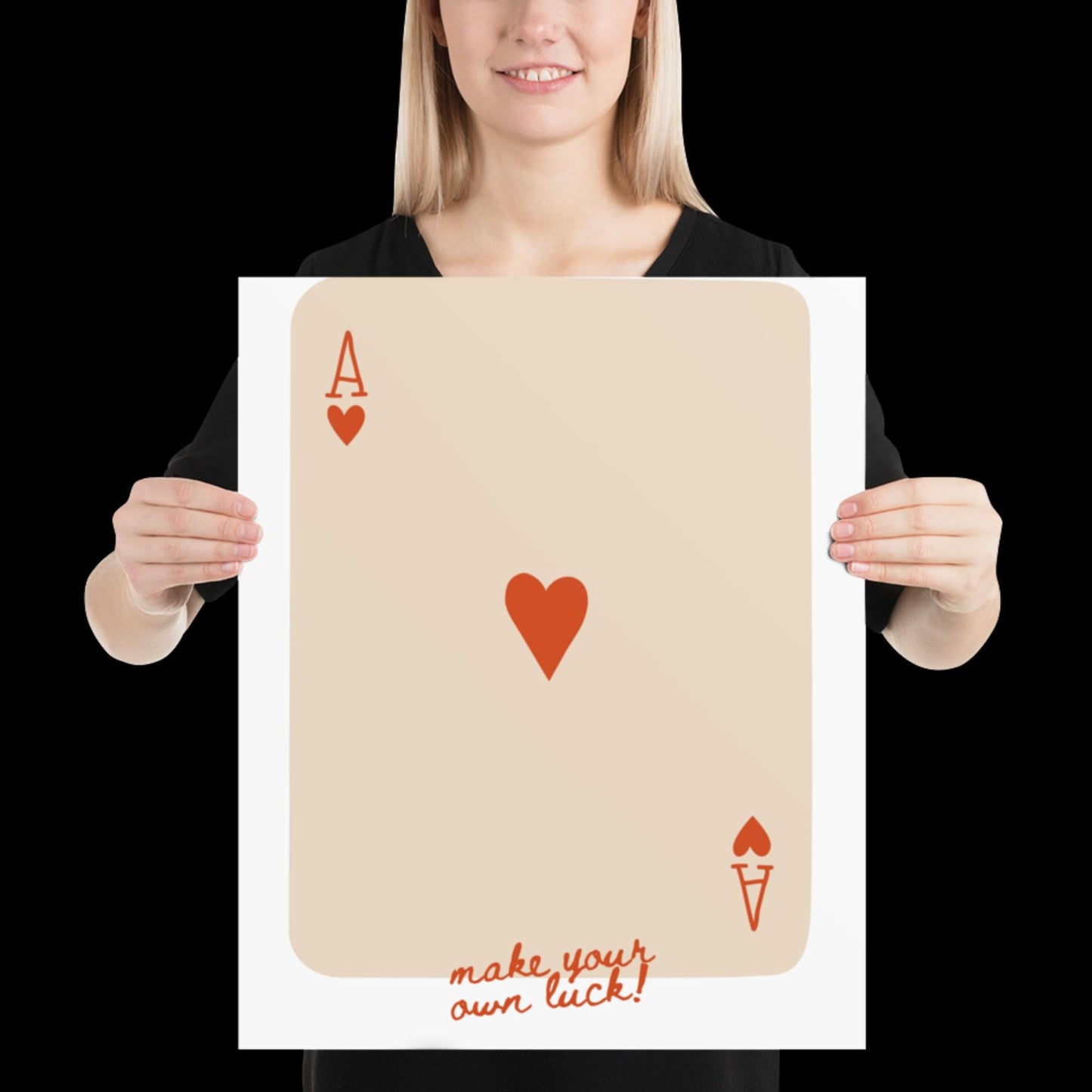 Make Your Own Luck Red and Beige Playing Card Print - Poster Wall Art Typographic Wall Decor Lyric Retro Funky Ibiza Groovy