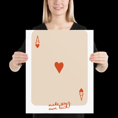 Make Your Own Luck Red and Beige Playing Card Print - Poster Wall Art Typographic Wall Decor Lyric Retro Funky Ibiza Groovy