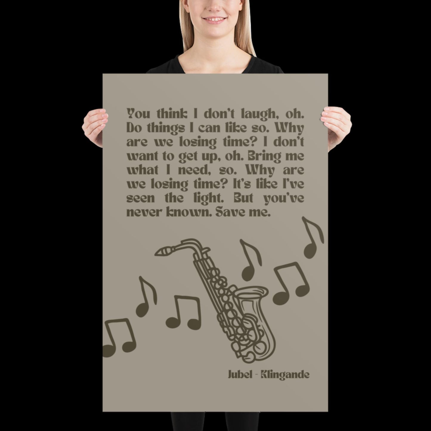 Jubel Klingande Inspired Print Silver Khaki - Song Lyric Music Poster Wall Art Typographic Lyrics Ibiza House Music Wall Decor Saxophone