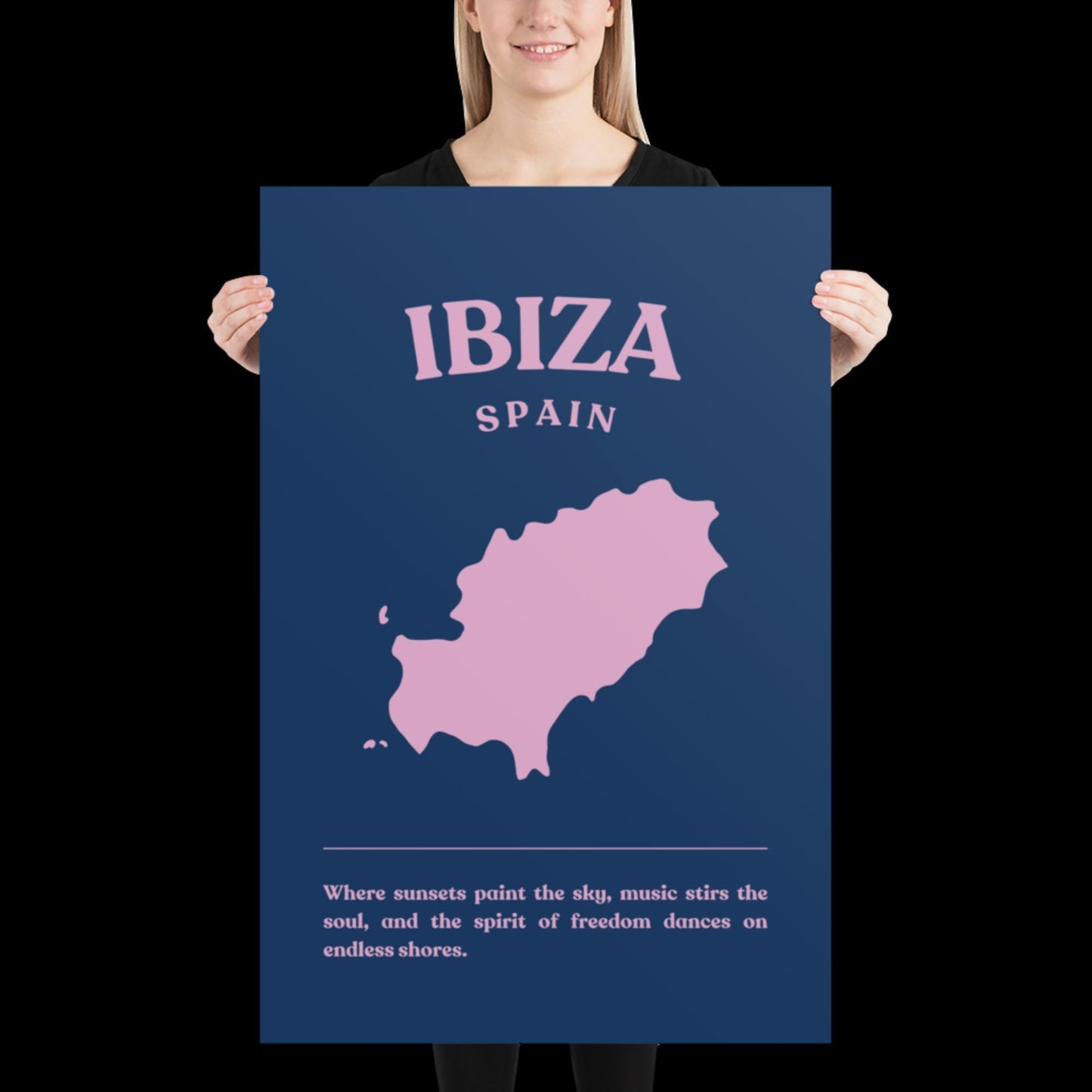 Ibiza Spain Navy Blue and Pink Wall Print - Ibiza Colourful Funny Cute Birthday Christmas Gift Unique Leopard Cocktail
