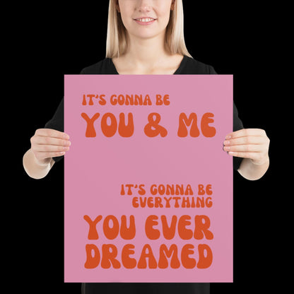 You and Me Pink Lyrics Wall Print - Ibiza Colourful Funny Cute Birthday Christmas Gift Unique Leopard Cocktail House Music