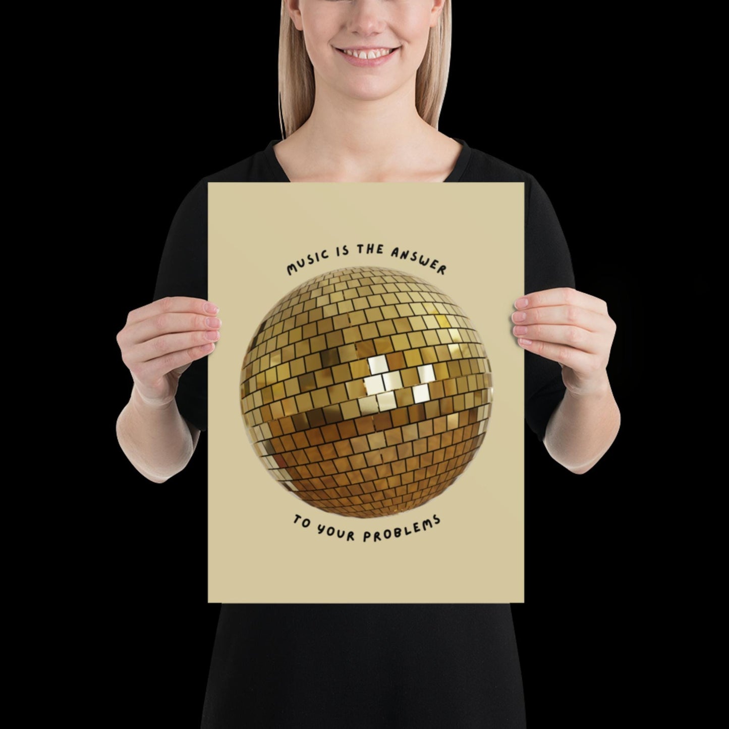 Music is The Answer Gold Disco Ball Wall Print -  Ibiza Colourful Funny Cute Birthday Art Gift Unique Funky House Music Poster Disco