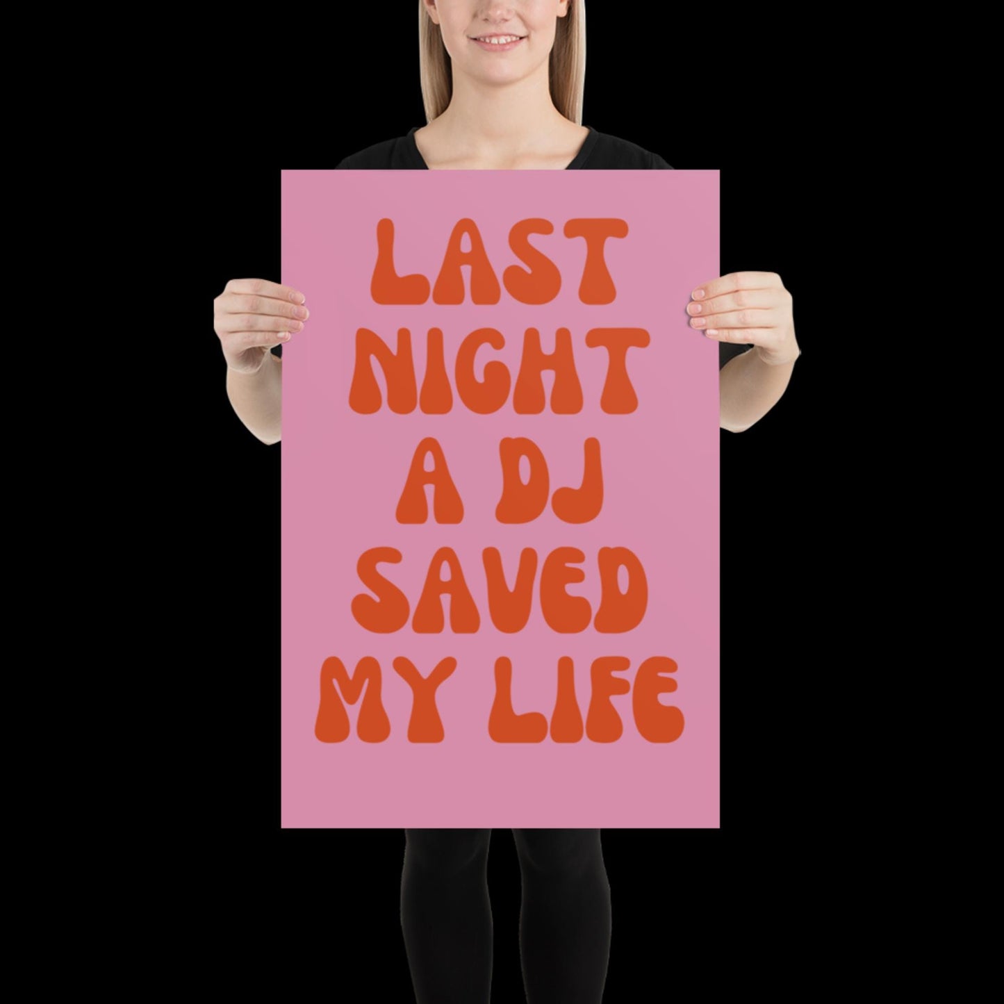 Last Night a DJ Saved My Life Lyrics 001 Pink Wall Print -  Ibiza Colourful Funny Cute Birthday House Music Gift Unique Art Poster Funky