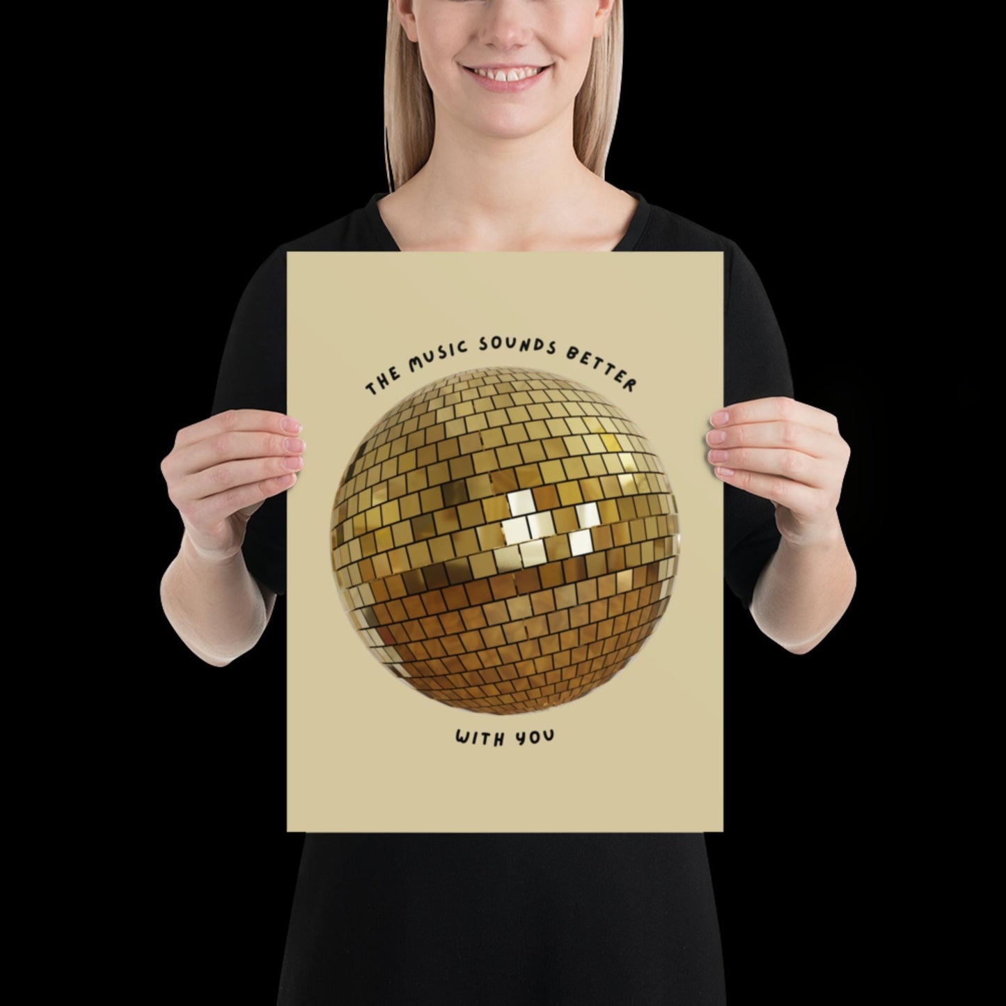 The Music Sounds Better With You Gold Disco Ball Wall Print - Ibiza Colourful Funny Cute Birthday Christmas Gift Unique Leopard Cocktail