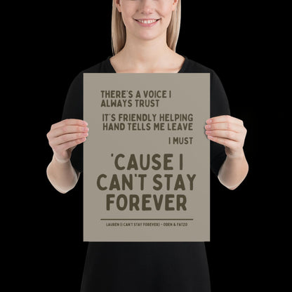 I Can't Stay Forever Beige Silver Wall Print - Ibiza Colourful Funny Cute Birthday Art Gift Unique Funky House Music Poster Lyrics