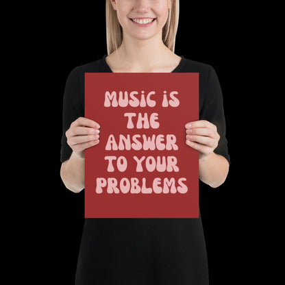 Music Is The Answer Lyrics 001 Red Wall Print - Ibiza Colourful Funny Cute Birthday Art Gift Unique Funky House Music Poster Disco