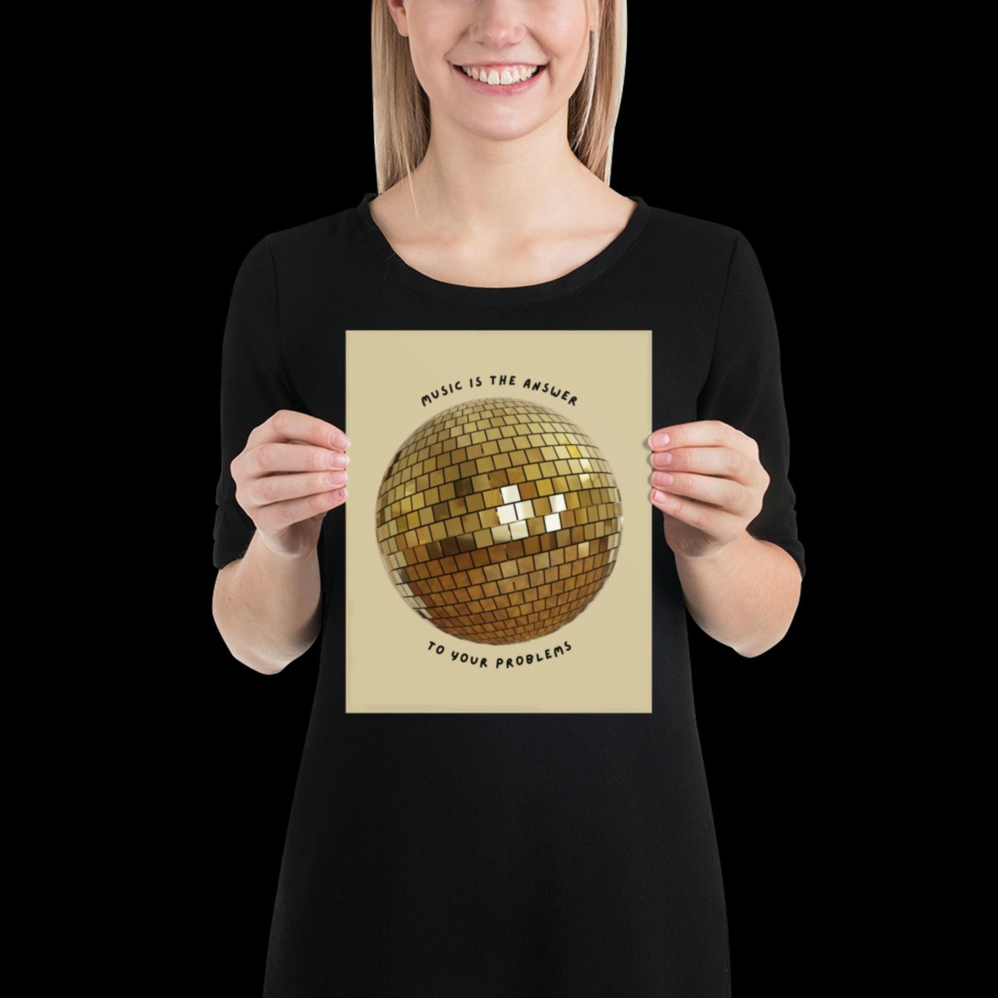 Music is The Answer Gold Disco Ball Wall Print -  Ibiza Colourful Funny Cute Birthday Art Gift Unique Funky House Music Poster Disco