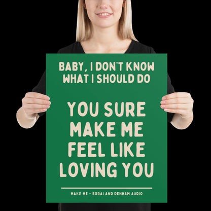 Make Me Inspired Green and Beige Print - Borai Denham Audio Ibiza Bold Typographic Colourful House Music Poster Groovy Bar Disco Funky