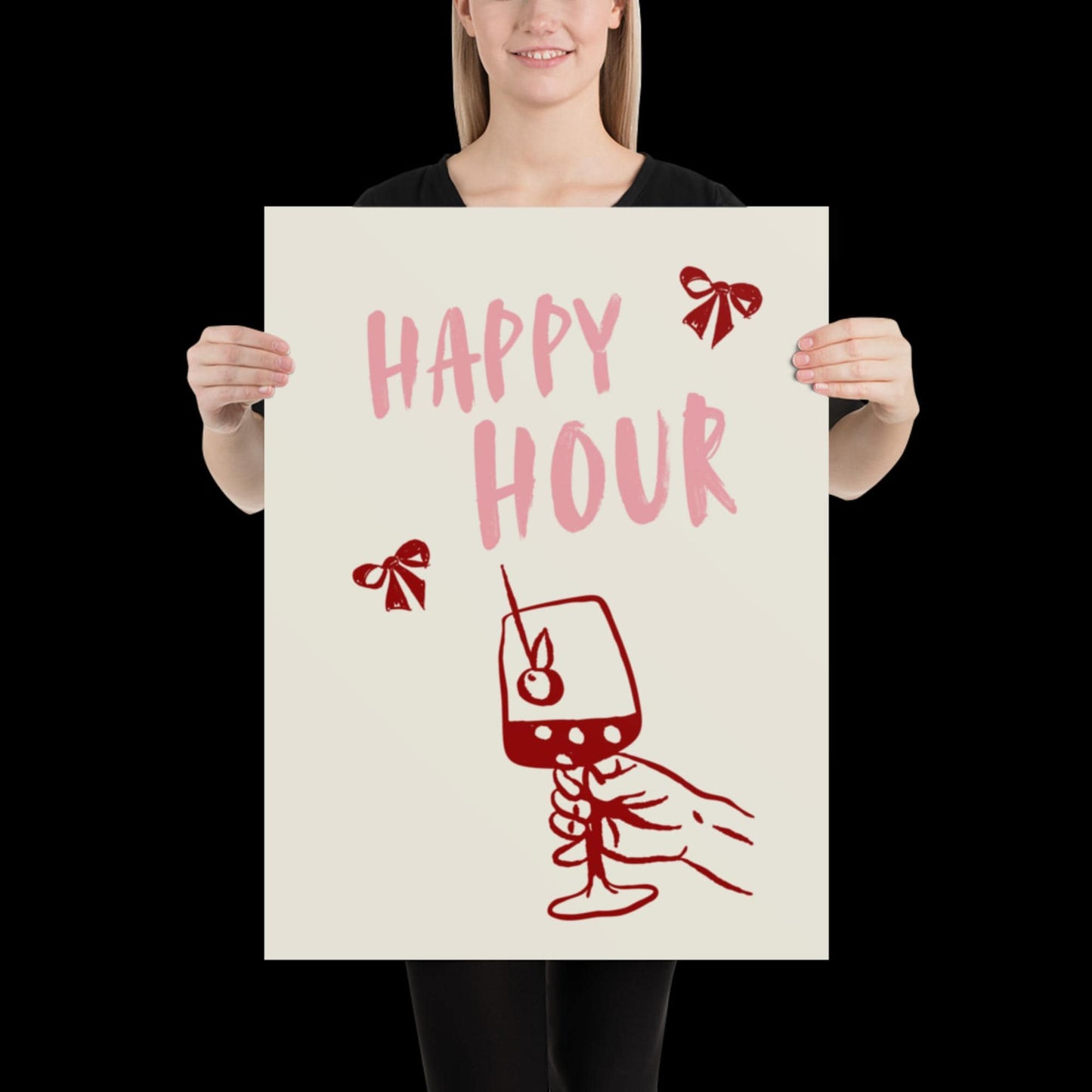 Happy Hour Print | Typographic Poster | Typographic | Trendy | Kitchen Artwork | Bar Cart Art | Drinks | Wall Decor | Gift | Aesthetic