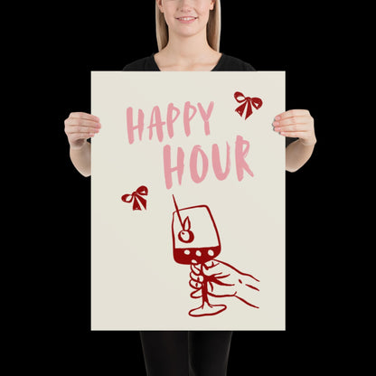 Happy Hour Print | Typographic Poster | Typographic | Trendy | Kitchen Artwork | Bar Cart Art | Drinks | Wall Decor | Gift | Aesthetic