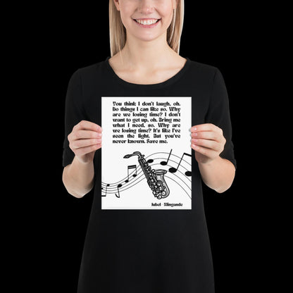 Jubel Klingande Inspired Monochrome Print - Song Lyric Music Poster Wall Art Typographic Lyrics Ibiza House Music Wall Decor Saxophone